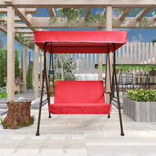 Load image into Gallery viewer, 2-Seat Outdoor Patio Porch Swing Chair, Porch Lawn Swing With Removable Cushion And Convertible Canopy, Brown Red