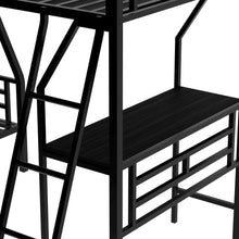 Load image into Gallery viewer, Twin over Full Bunk Bed with a Twin Size Loft Bed attached, with a Desk, Metal, Black