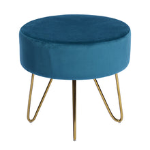 Load image into Gallery viewer, 17.7" Teal and Gold Decorative Round Shaped Ottoman with Metal Legs