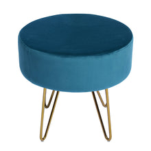 Load image into Gallery viewer, 17.7" Teal and Gold Decorative Round Shaped Ottoman with Metal Legs