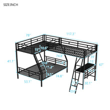 Load image into Gallery viewer, Twin over Full Bunk Bed with a Twin Size Loft Bed attached, with a Desk, Metal, Black