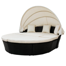 Load image into Gallery viewer, Outdoor rattan daybed sunbed with Retractable Canopy Wicker Furniture, Round Outdoor Sectional Sofa Set, black Wicker Furniture Clamshell Seating with Washable Cushions, Backyard, Porch, Beige.