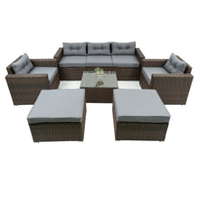 Load image into Gallery viewer, 6 Piece Patio Rattan Wicker Outdoor Furniture Conversation Sofa Set with Removeable Cushions and Temper glass TableTop