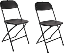 Load image into Gallery viewer, BTExpert Black Plastic Folding Chair Steel Frame Commercial High Capacity Event Chair lightweight Set for Office Wedding Party Picnic Kitchen Dining Church School Set of 2