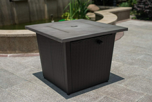 Load image into Gallery viewer, 50,000 BTU 32inch Square Outdoor Propane Fire Pits Table, Gray Wood Grain Table Top with Lid, ETL Certification, for Garden Poolside Patio Backyard Deck