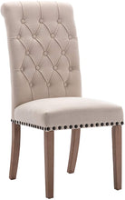 Load image into Gallery viewer, SET OF TWO Tufted High Back Accent Upholstered Padded Dining Room Chairs Side Solid Wood - Nail Trim Linen Beige