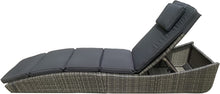 Load image into Gallery viewer, Outdoor Foldable Chaise Pool Lounge Chair Folding Wicker Rattan Sun Bed Patio Couch Reclining Lounger Adjustable Padded Backrest Pillow Grey