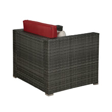 Load image into Gallery viewer, Beefurni Outdoor Garden Patio Furniture 4-Piece Gray PE Rattan Wicker Sectional Red Cushioned Sofa Sets with 1 Beige Pillow