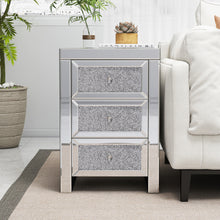 Load image into Gallery viewer, Mirrored Night Stand Bedside Tables Drawer Crystal Diamond Bedside Table Bedroom Furniture with 3-Drawers-Bedside Storage Cabinet Silvery
