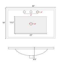 Load image into Gallery viewer, 30" Single Bathroom Vanity Top with White Basin, 3-Faucet Holes, Ceramic