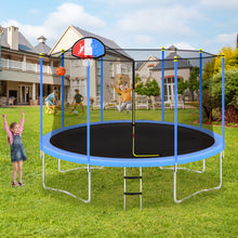 Load image into Gallery viewer, 14FT Trampoline for Kids with Safety Enclosure Net, Basketball Hoop and Ladder, Easy Assembly Round Outdoor Recreational Trampoline