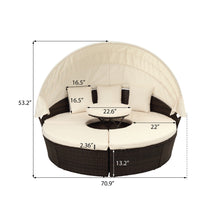 Load image into Gallery viewer, TOPMAX Patio Furniture Round Outdoor Sectional Sofa Set Rattan Daybed Sunbed with Retractable Canopy, Separate Seating and Removable Cushion (Beige)