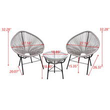 Load image into Gallery viewer, 3 Pieces Patio Furniture Set Outdoor All Weather Hand-Woven PE Rattan Conversation Bistro Sets 2 Chairs with Glass Top Coffee Table Sets for Backyard Livingroom Balcony (Gray)