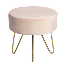 Load image into Gallery viewer, 17.7" Pink and Gold Decorative Round Shaped Ottoman with Metal Legs