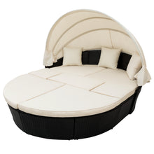 Load image into Gallery viewer, Outdoor rattan daybed sunbed with Retractable Canopy Wicker Furniture, Round Outdoor Sectional Sofa Set, black Wicker Furniture Clamshell Seating with Washable Cushions, Backyard, Porch, Beige.