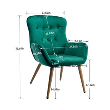 Load image into Gallery viewer, Hengming Accent Chair Modern Tufted Button Wingback Vanity Chair with Arms Upholstered Tall Back Desk Chair with Metal Legs for Living Room Bedroom Waiting Room(Green)