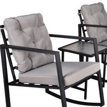Load image into Gallery viewer, 3 Pieces Patio Set Outdoor Patio Furniture Sets Modern Rocking Chair Furniture Sets Clearance Cushioned Chairs Conversation Sets with Coffee Table for Yard and Bistro (Gray)