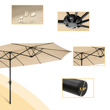 Load image into Gallery viewer, 15x9ft Large Double-Sided Rectangular Outdoor Twin Patio Market Umbrella w/Crank-tan