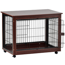 Load image into Gallery viewer, 39” Length Furniture Style Pet Dog Crate Cage End Table with Wooden Structure and Iron Wire and Lockable Caters, Medium and Large Dog House Indoor Use.