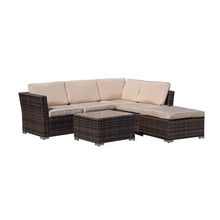 Load image into Gallery viewer, 4-Piece Patio Wicker Furniture Set Outdoor Rattan Sectional Sofa, All-Weather Brown Wicker Rattan Chair with Tempered Glass Table