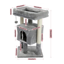 Load image into Gallery viewer, 28.4 Inches Small Cat Tree for Indoor Cats Polyester Plush Cat Tower with Beige Condos, Spacious Perch,Scratching Sisal Posts Plush-covered posts and Replaceable Dangling Balls Gray