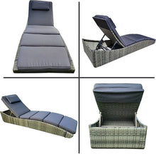 Load image into Gallery viewer, Outdoor Foldable Chaise Pool Lounge Chair Folding Wicker Rattan Sun Bed Patio Couch Reclining Lounger Adjustable Padded Backrest Pillow Grey