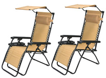 Load image into Gallery viewer, Outdoor Zero Gravity Chair Case Lounge Outdoor Patio Beach Yard Garden Canopy Sunshade Utility Tray Cup Holder Tan Beige Two Pack