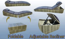 Load image into Gallery viewer, Outdoor Foldable Chaise Pool Lounge Chair Folding Wicker Rattan Sun Bed Patio Couch Reclining Lounger Adjustable Padded Backrest Pillow Grey