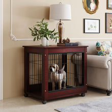 Load image into Gallery viewer, 31” Length Furniture Style Pet Dog Crate Cage End Table with Wooden Structure and Iron Wire and Lockable Caters, Medium Dog House Indoor Use.