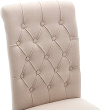 Load image into Gallery viewer, SET OF TWO Tufted High Back Accent Upholstered Padded Dining Room Chairs Side Solid Wood - Nail Trim Linen Beige