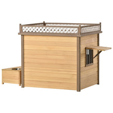 Load image into Gallery viewer, 39.4” Wooden Dog House Puppy Shelter Kennel Outdoor & Indoor Dog crate, with Flower Stand, Plant Stand, With Wood Feeder
