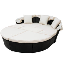 Load image into Gallery viewer, Outdoor rattan daybed sunbed with Retractable Canopy Wicker Furniture, Round Outdoor Sectional Sofa Set, black Wicker Furniture Clamshell Seating with Washable Cushions, Backyard, Porch, Beige.