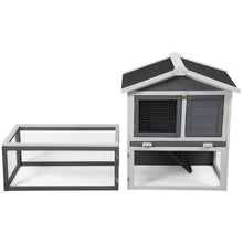 Load image into Gallery viewer, 2-Tier Rabbit Hutch with Large Removable Run, Outdoor Bunny Cage for Backyard, Solid Wood Pet House, Gray and White