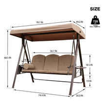 Load image into Gallery viewer, 3-Seat Outdoor Patio Porch Swing Chair, Adjustable Canopy Swing Glider with Weather Resistant Steel Frame, Adjustable Tilt Canopy,Removable Cushions and Pillow Included for Backyard,Beige
