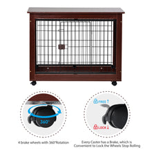 Load image into Gallery viewer, 39” Length Furniture Style Pet Dog Crate Cage End Table with Wooden Structure and Iron Wire and Lockable Caters, Medium and Large Dog House Indoor Use.