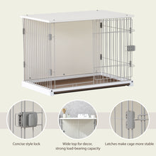 Load image into Gallery viewer, 34" Length Elegant Wooden Structure White Dog Cage Crate, End Table with movable salver, Decorative Dog House Cage Indoor Use, Furniture style, with wide table top.