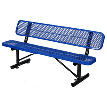 Load image into Gallery viewer, 6 ft. Outdoor Steel Bench with Backrest BLUE