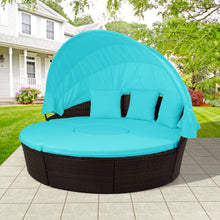 Load image into Gallery viewer, TOPMAX Patio Furniture Round Outdoor Sectional Sofa Set Rattan Daybed Sunbed with Retractable Canopy, Separate Seating and Removable Cushion (BLUE)