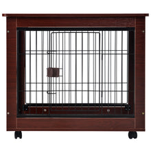 Load image into Gallery viewer, 31” Length Furniture Style Pet Dog Crate Cage End Table with Wooden Structure and Iron Wire and Lockable Caters, Medium Dog House Indoor Use.