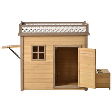 Load image into Gallery viewer, 39.4” Wooden Dog House Puppy Shelter Kennel Outdoor & Indoor Dog crate, with Flower Stand, Plant Stand, With Wood Feeder