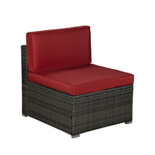 Load image into Gallery viewer, Beefurni Outdoor Garden Patio Furniture 4-Piece Gray PE Rattan Wicker Sectional Red Cushioned Sofa Sets with 1 Beige Pillow