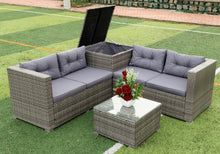 Load image into Gallery viewer, 4 Piece Patio Sectional Wicker Rattan Outdoor Furniture Sofa Set with Storage Box Grey