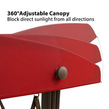 Load image into Gallery viewer, 2-Seat Outdoor Patio Porch Swing Chair, Adjustable Canopy Swing Glider with Weather Resistant Steel Frame, Adjustable Tilt Canopy,Removable Cushions and Pillow Included for Backyard,Red