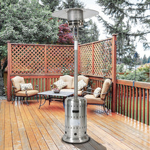 Load image into Gallery viewer, 46000BTU Propane Stainless Steel Mushroom Outdoor Patio Heater with Hollow Pattern on Tank housing, with Two Smooth-rolling Wheels,with Hose Set,with Black Cover,Pole in Two Pieces(Upper and Bottom)