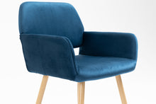 Load image into Gallery viewer, Velet Upholstered Side Dining Chair with Metal Leg(Blue velet+Beech Wooden Printing Leg),KD backrest