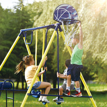 Load image into Gallery viewer, 5 in 1 Outdoor Tolddler Swing Set for Backyard, Playground Swing Sets with Steel Frame, Swing n\' Silde Playset for Kids with Seesaw Swing, Basketball Hoop