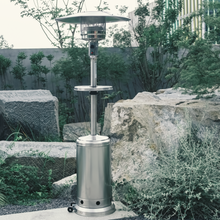 Load image into Gallery viewer, 46000BTU Propane Stainless Steel Mushroom Outdoor Patio Heater, with Two Smooth-rolling Wheels,with Hose Set,with Black Cover,with Round Side Table