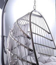 Load image into Gallery viewer, Swing Egg Chair with Stand Indoor Outdoor Wicker Rattan Patio Basket Hanging Chair with C Type bracket , with cushion and pillow,Patio Wicker folding Hanging Chair