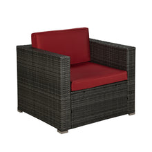 Load image into Gallery viewer, Beefurni Outdoor Garden Patio Furniture 4-Piece Gray PE Rattan Wicker Sectional Red Cushioned Sofa Sets with 1 Beige Pillow