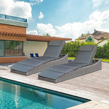 Load image into Gallery viewer, Outdoor Foldable Chaise Pool Lounge Chair Folding Wicker Rattan Sun Bed Patio Couch Reclining Lounger Adjustable Padded Backrest Pillow Grey